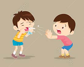 Sick child coughing to friend