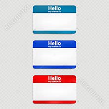 Set of red and blue hello name tag isolated. EPS 10