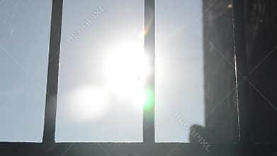 Metal bars in jail. Medieval prison iron bars. Security grids. Prisoner view. Rods on a locked gate in castle. Barred doors in dun