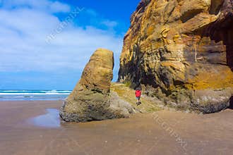 Small Child Hikes Hug Point Rock Formation Oregon Coast