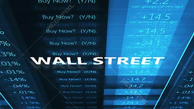 Wall Street Typography over Cinematic Blue Stock Market Ticker
