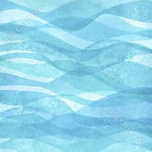 Watercolor transparent sea ocean wave teal turquoise colored background. Watercolour hand painted waves illustration