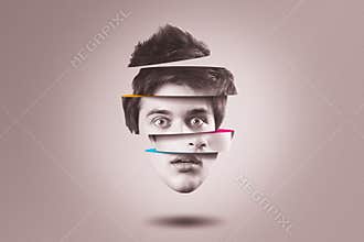 Split personality concept. Isolated cutout head of person with mental health disorder