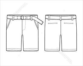 Technical sketch shorts pants with belt design template