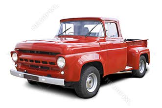 Red pick up truck