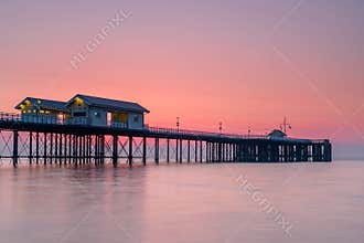 Penarth Pier, on the south Wales coast, near Cardiff, at sunrise.