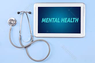 Mental health text on the digital tablet screen
