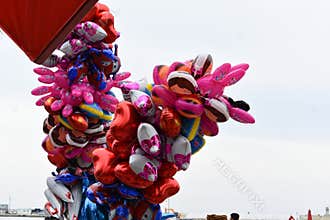 Colorful balloons. sky background. Funny background