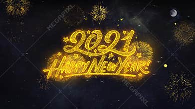 2021 Happy New Year Text Wishes Reveal From Firework Particles Greeting card.
