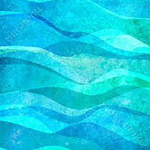 Watercolor transparent sea ocean wave teal turquoise colored background. Watercolour hand painted waves illustration
