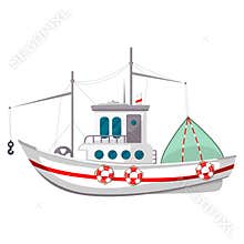Fishing boat icon, travel vessel on sea, ocean, river