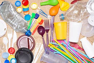 Disposable single use plastic objects that cause pollution of the  environment, especially oceans