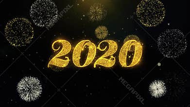 Happy new year 2020 written gold particles exploding fireworks display