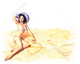 Pinup style girl watercolour