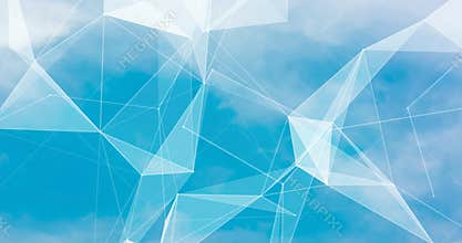 Abstract blurred background blue sky with white clouds in sunlight and geometric poligons texture