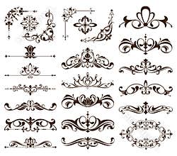 Vintage frames, corners, borders with delicate swirls in Art Nouveau for decoration and design works with floral motifs vintage st