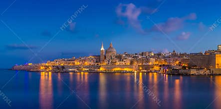 Valletta, Malta - Panoramic skyline view of the famous St.Paul`s Cathedral