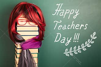 Happy teachers day funny concept with Beauty Teacher Girl