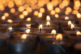 Christmas by candlelight. Romantic sparkling glow from many burn