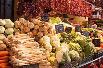Sale of vegetables in the market in Budapest, Hungary