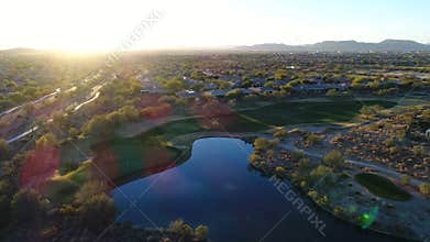 Aerial Arizona Golf Course with Lens Flare