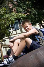 Young boy with backpack