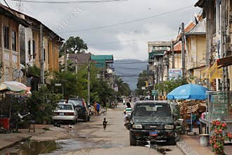 Poor cute little street in the center of Kep city in the Asian c