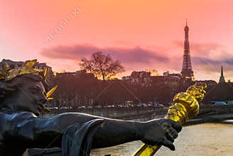 Sunset over the Alexandre III bridge