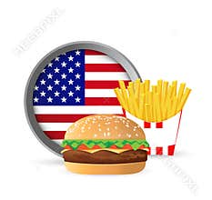 american fast food burger and fries concept