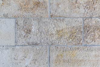Old stone wall of a castle made of chalkstone