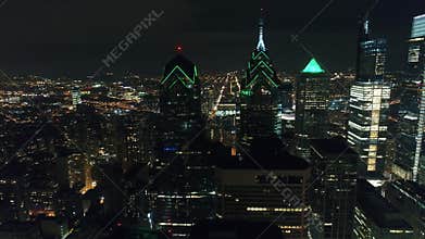 Aerial View Center City Philadelphia & Surrounding Area at Night