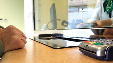 Credit Card Terminal In The Bank.