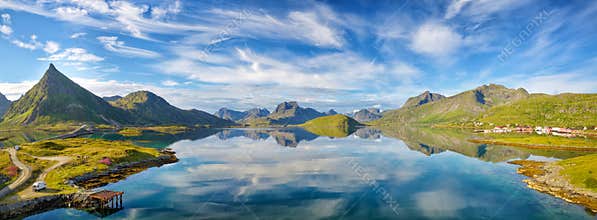 Lofoten summer landscape panorama
