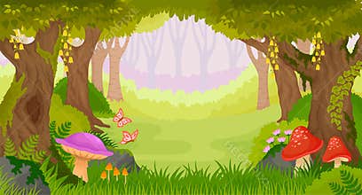 Wide view cartoon fantasy forest