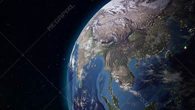 Realistic Earth rotating in space loop. On the planet Earth is visible the change of day and night