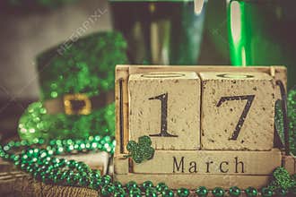 St. Patricks day concept - green beer and symbols