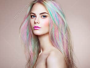 Beauty fashion model girl with colorful dyed hair