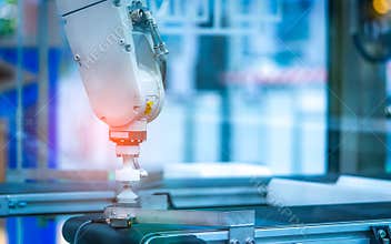 Closeup robot hand machine. Use smart robot in manufacturing industry for industry 4.0 and technology concept. Robotic tool