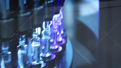 Pharmaceutical production line. Medical ampoules on pharmaceutical manufacturing