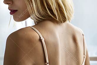 Backside portrait of white woman