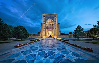 Entrance portal to Gur-e-Amir mausoleum in Samarkand, Uzbekistan