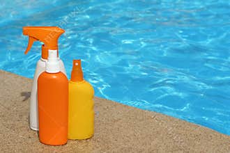 bottles of Suncare or sunscreen products