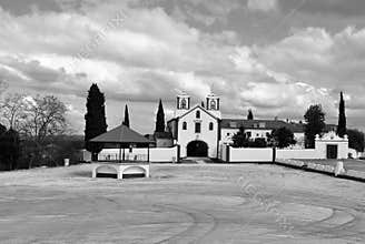 Church and convent of Capuchos in black and white