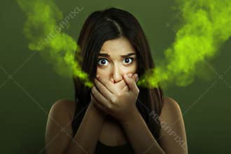 Halitosis concept of woman with bad breath