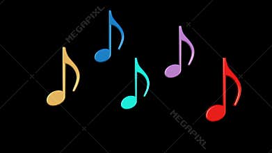 Dancing multicolored musical notes. 3d musical notes on black background.