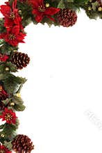 Poinsettia and christmas decoration border