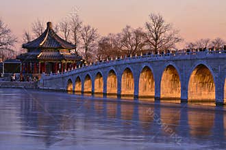 17 arch bridge sunset, China