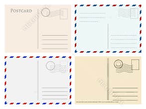 Travel postcard templates. Greetings post cards backside vector set