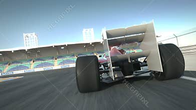 Driving behind F1 race car on desert circuit