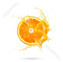 Fresh slide half of ripe orange fruit with orange juice splash w